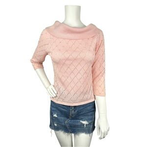 Victor Costa Diamond Pattern Sequined Top in Light Pink Size Small
